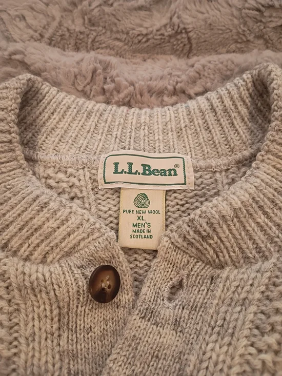 L.L. Bean Cream Textured Henley Crewneck Sweater - Picture 2 of 2